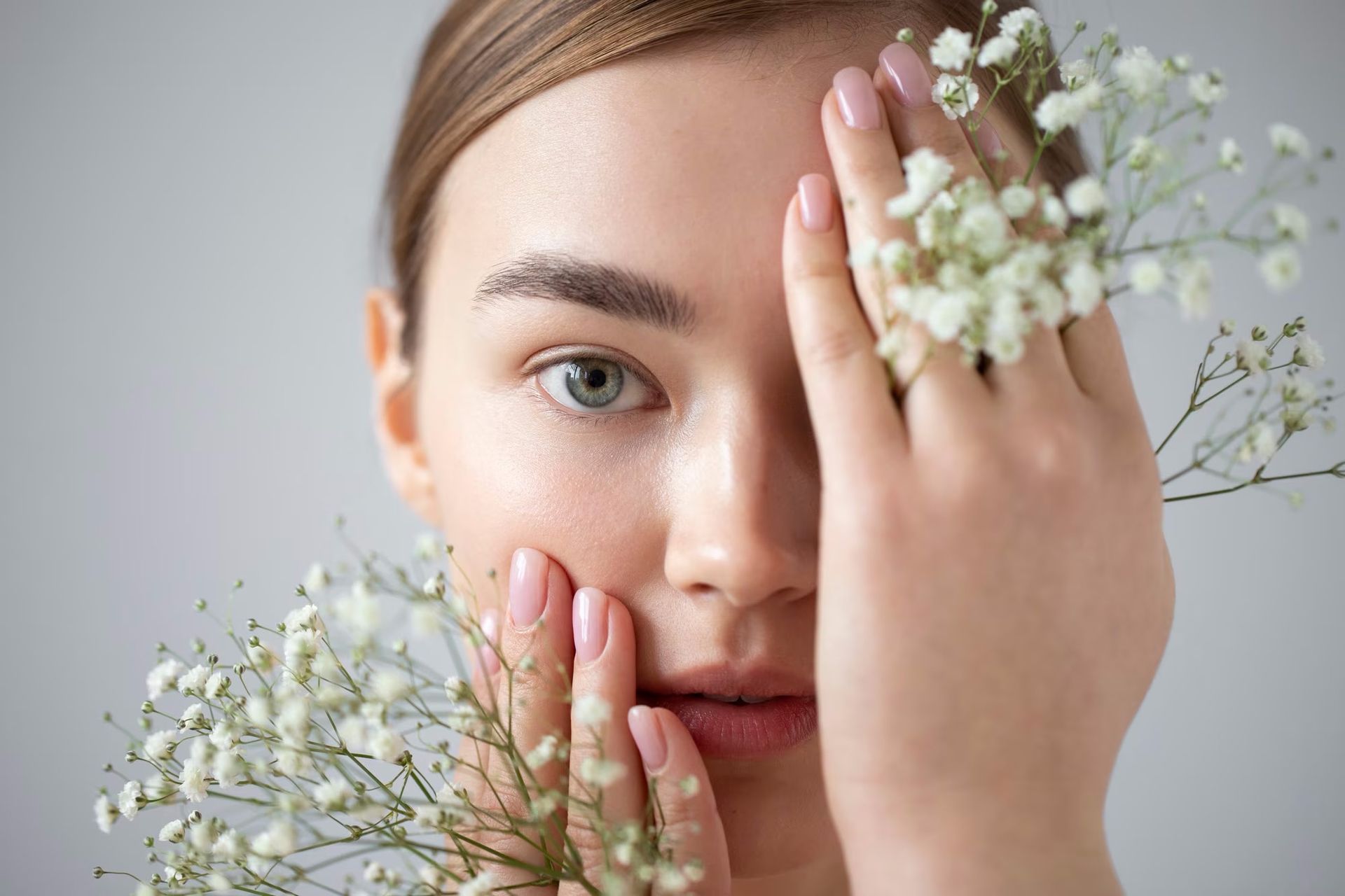 mujer con flores